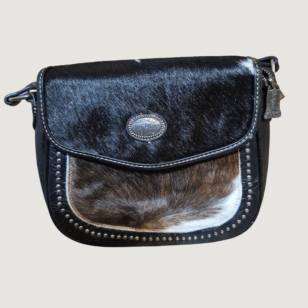 Trinity Ranch Cowhide Crossbody Bag Small Western Studded Leather Black Brown